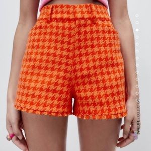 Zara Orange Houndstooth Shorts